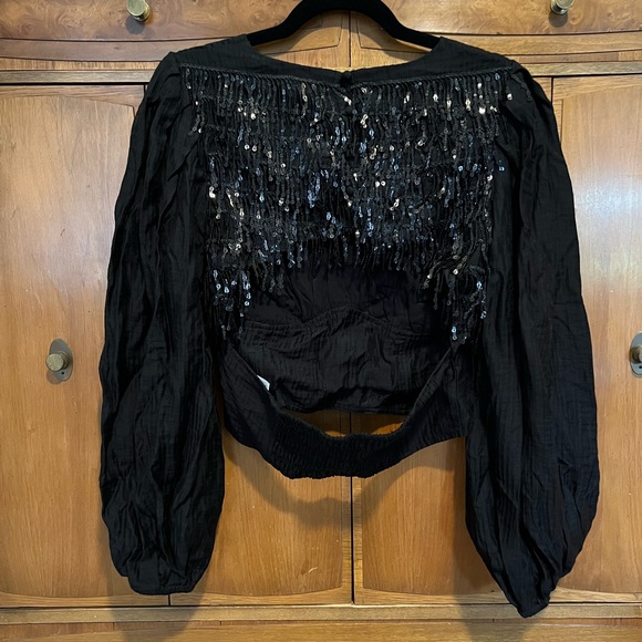 NWT Anthropologie Current Air collab - sequin open-back top with bishop sleeves - Picture 4 of 13